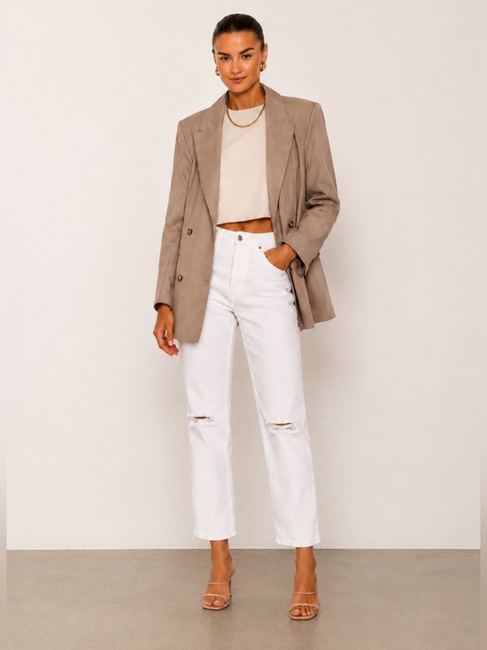 MOTHER Denim - MOTHER SUPERIOR The Tripper white HighRise Straight-Leg Jeans with Knee Distress